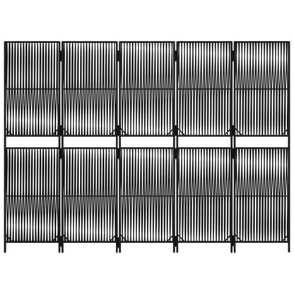 vidaXL Room Divider 5 Panels Black Poly Rattan 5