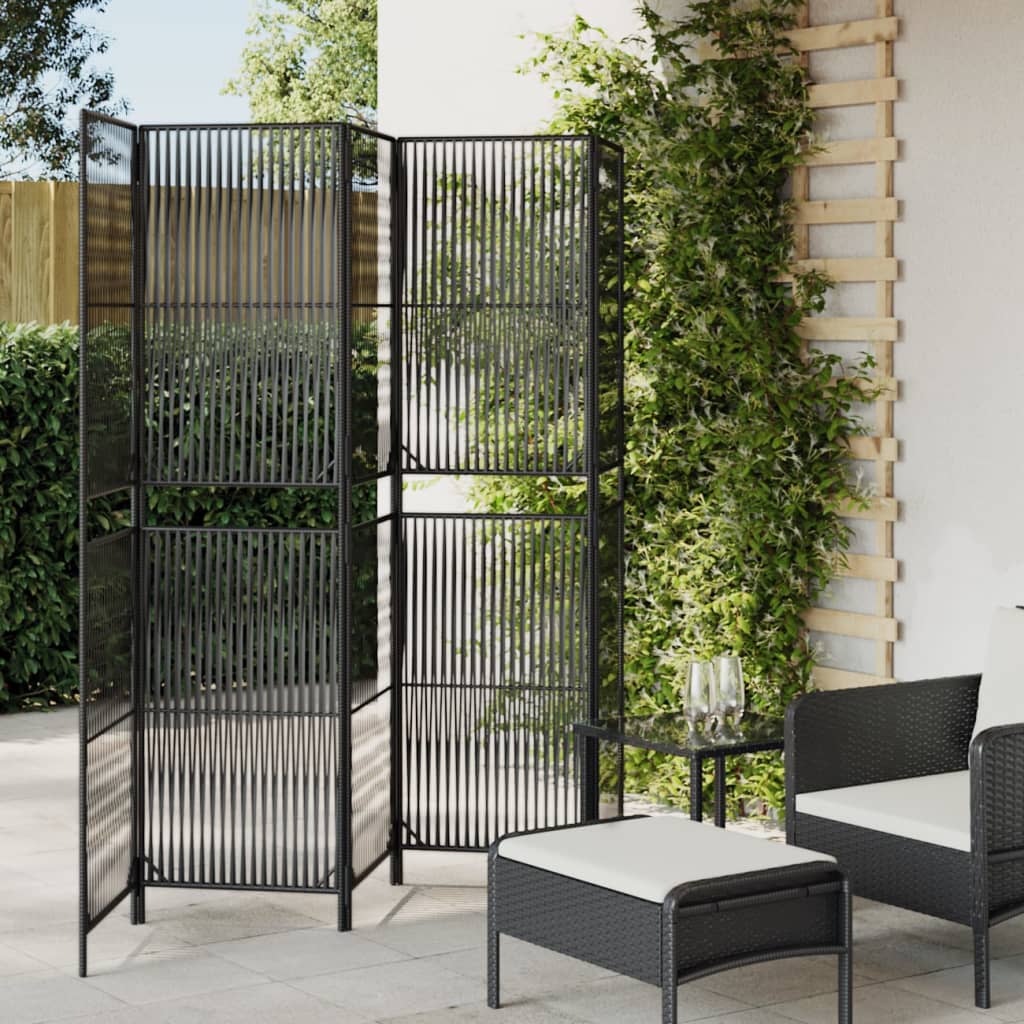vidaXL Room Divider 5 Panels Black Poly Rattan 1