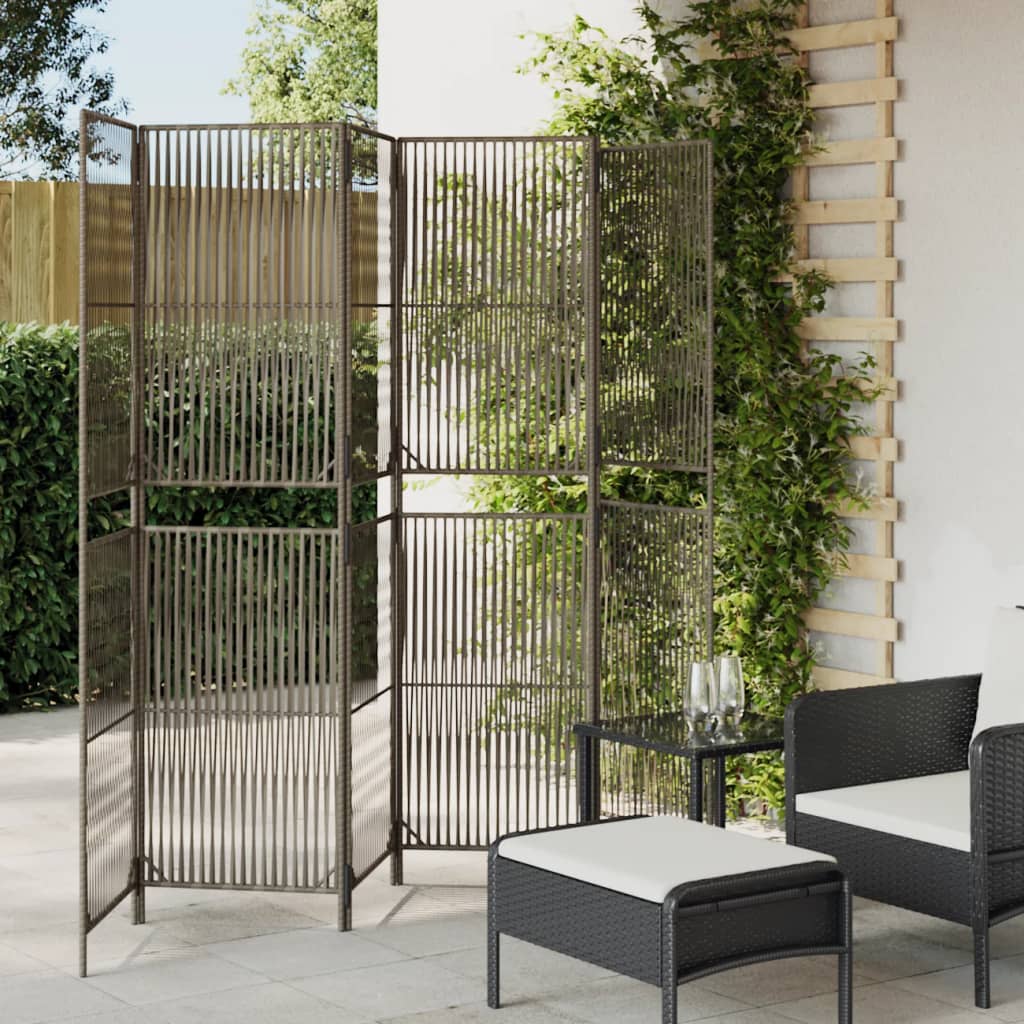 vidaXL Room Divider 3 Panels Poly Rattan Line Weaving Length 180 cm