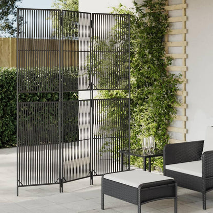 Room Divider 3 Panels Poly Rattan Line Weaving Length 200 cm Black 147 cm