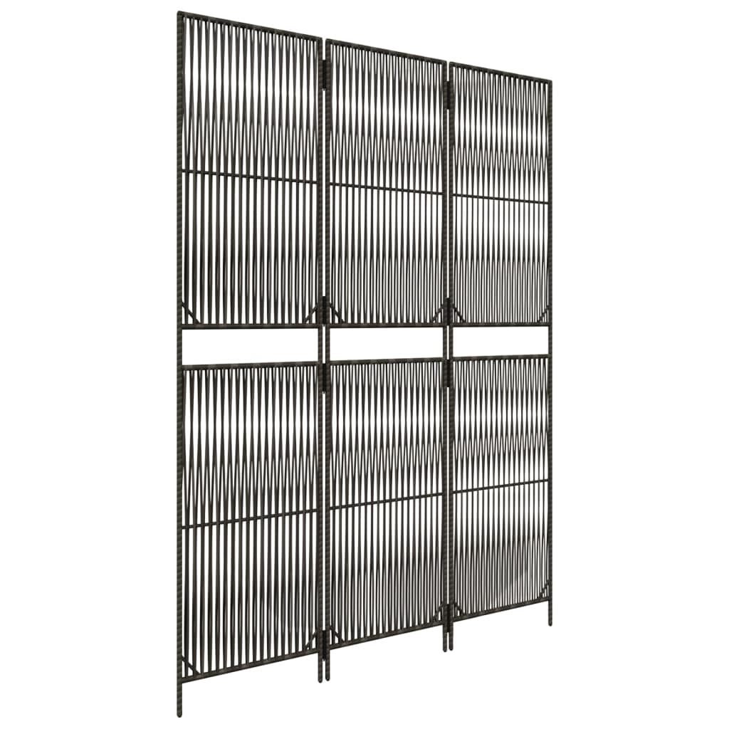vidaXL Room Divider 3 Panels Grey Poly Rattan 4