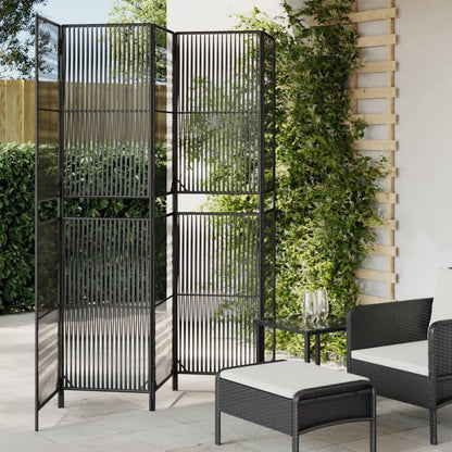 Room Divider 3 Panels Poly Rattan Line Weaving Length 200 cm Black 245 cm