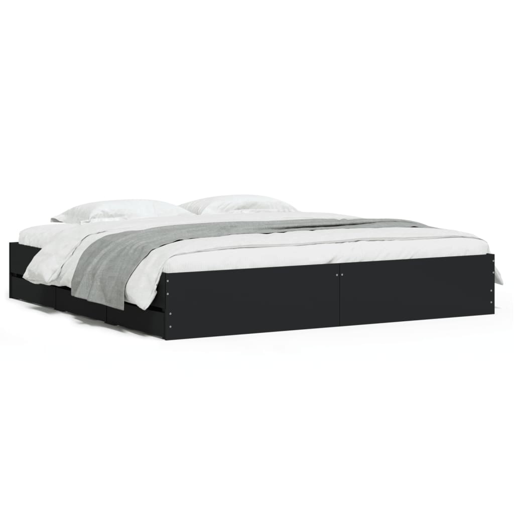 Bed Frame with Drawers without Mattress 200x200 cm Black