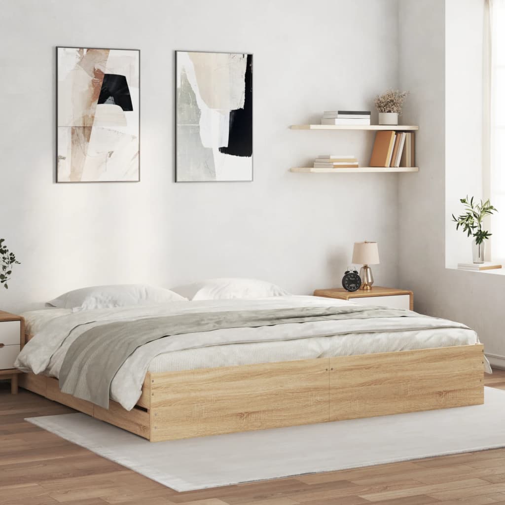 Bed Frame with Drawers without Mattress 200x200 cm Sonoma oak