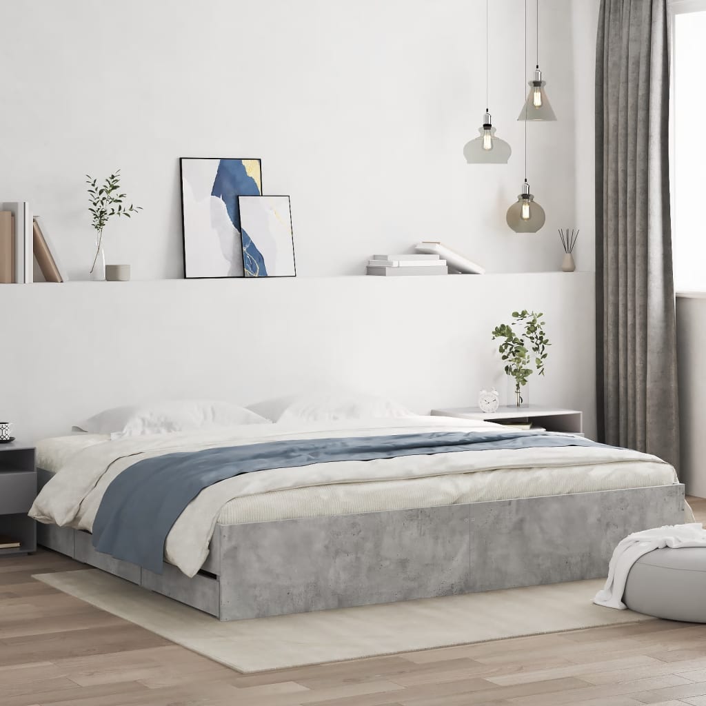 Bed Frame with Drawers without Mattress 200x200 cm Concrete grey