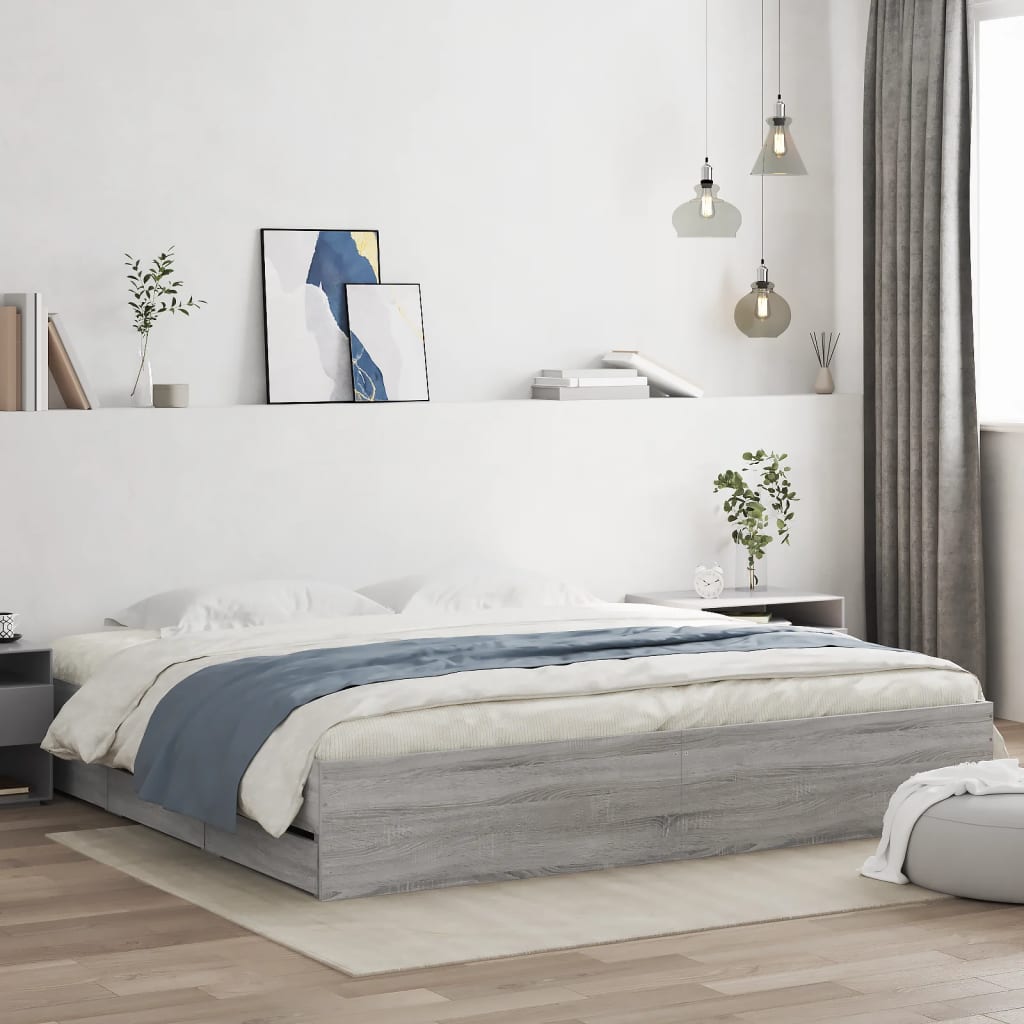 Bed Frame with Drawers without Mattress 200x200 cm Grey sonoma