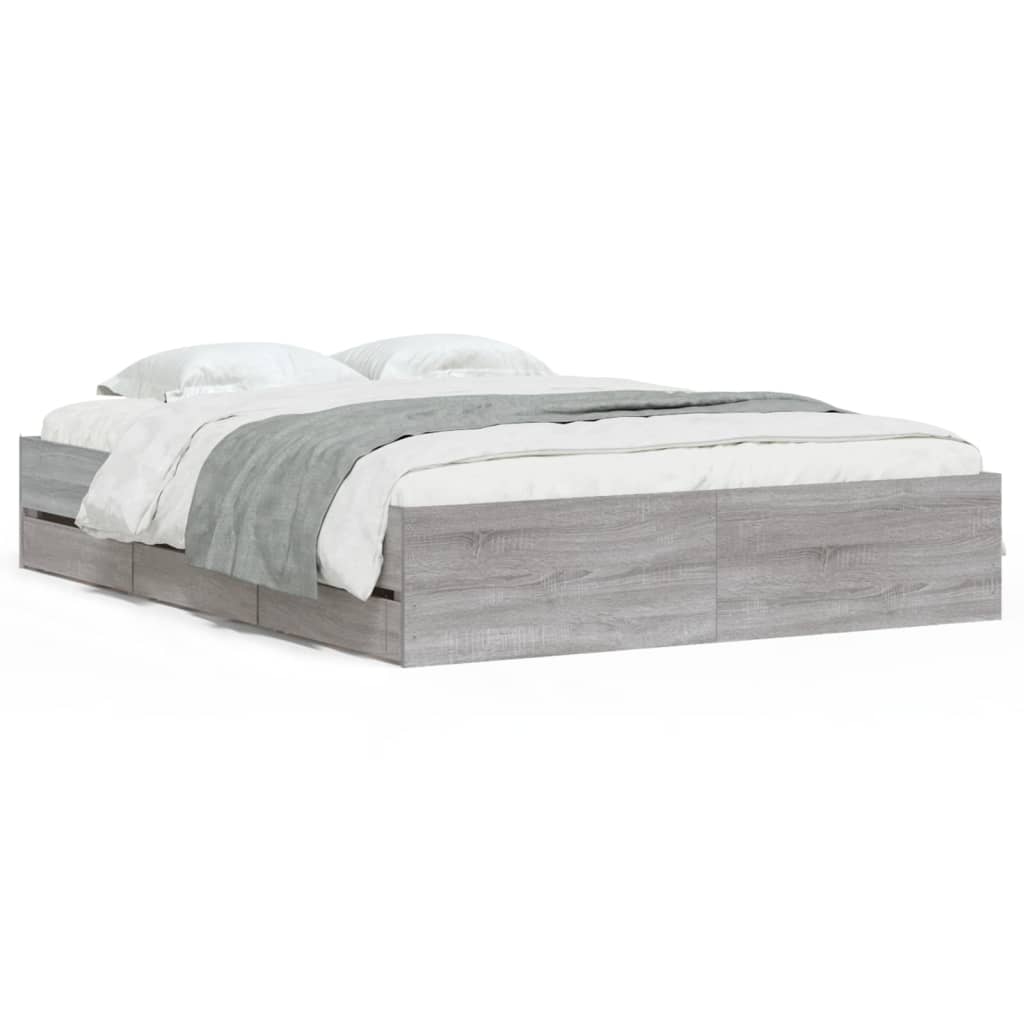 Bed Frame with Drawers without Mattress 140x200 cm Grey sonoma