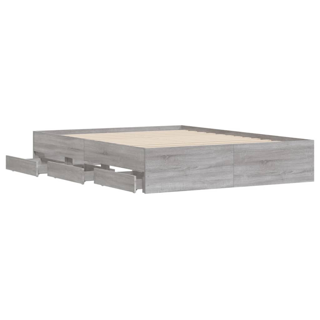 Bed Frame with Drawers without Mattress 140x200 cm Grey sonoma