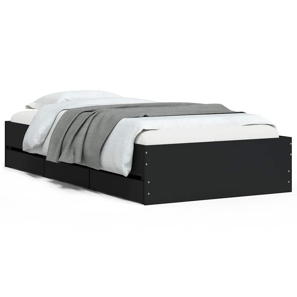 vidaXL Bed Frame with Drawers without Mattress Black 90x190 cm Single 2