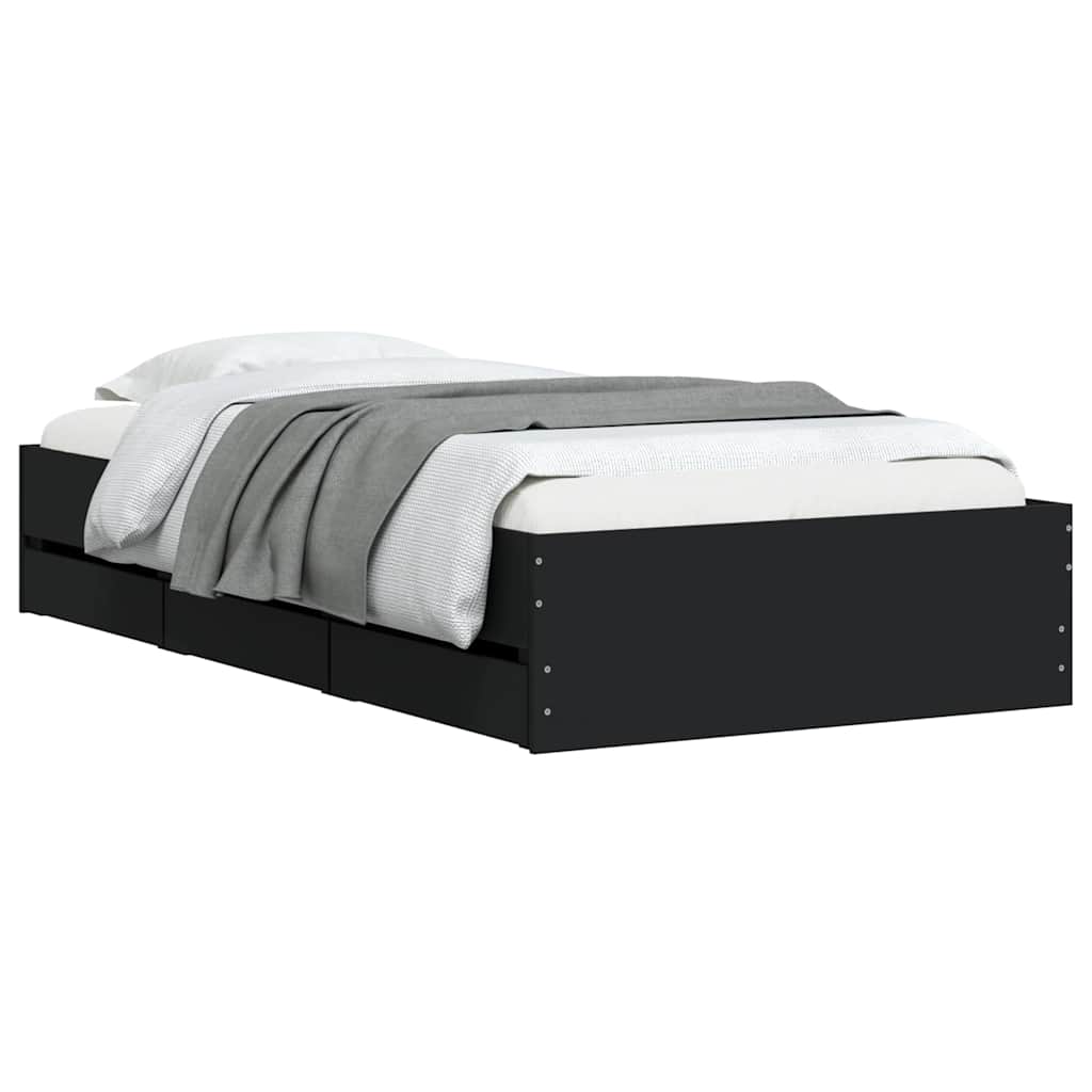 vidaXL Bed Frame with Drawers without Mattress Black 90x190 cm Single 3