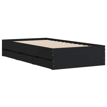 vidaXL Bed Frame with Drawers without Mattress Black 90x190 cm Single 4