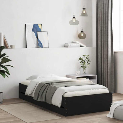 vidaXL Bed Frame with Drawers without Mattress Black 90x190 cm Single 1