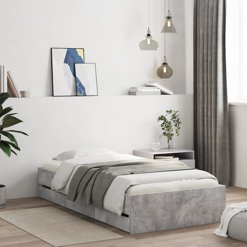Bed Frame with Drawers without Mattress 90x190 cm Concrete grey