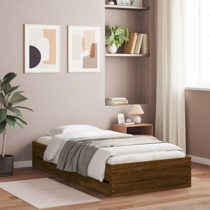 Bed Frame with Drawers without Mattress 90x190 cm Brown oak