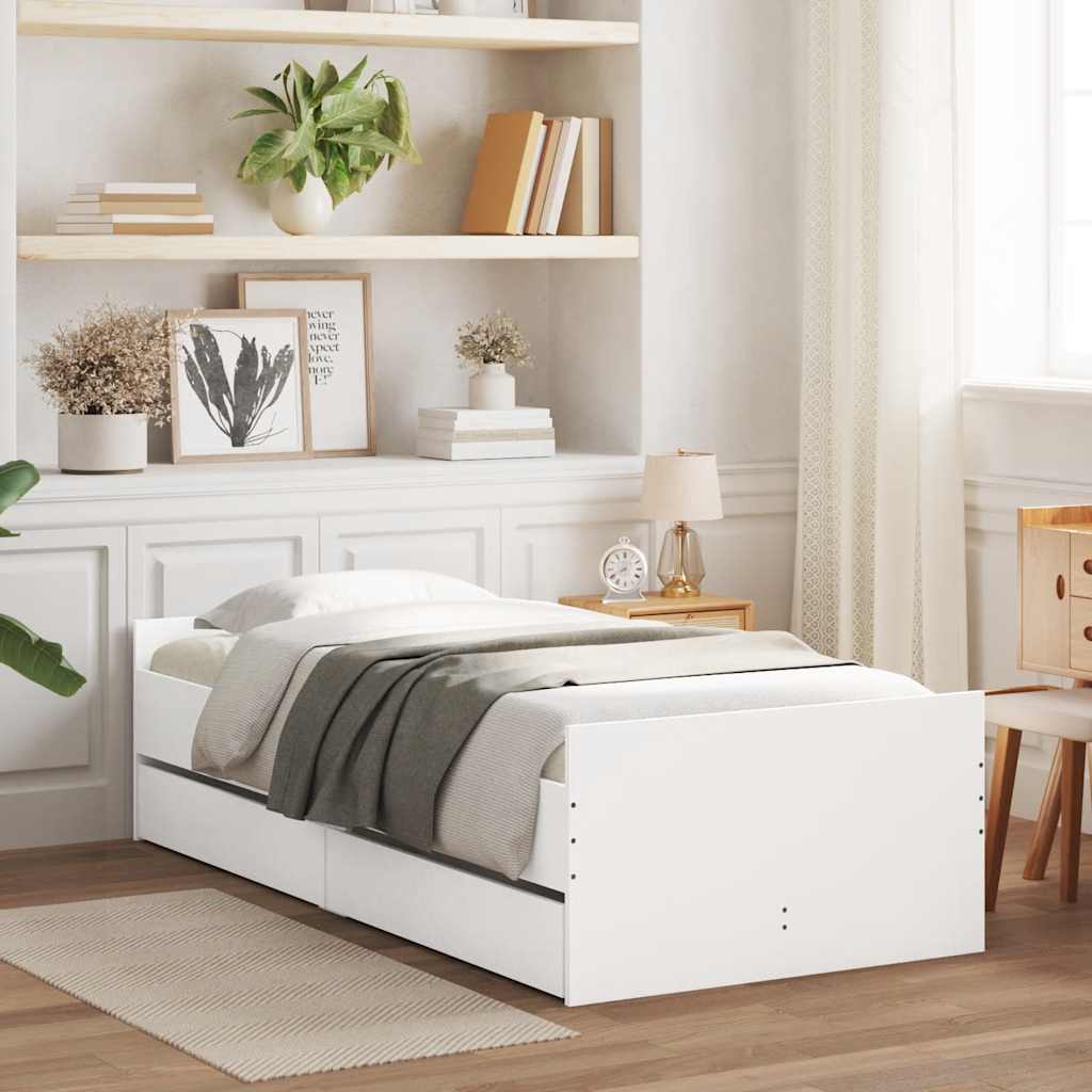 Bed Frame with Drawers without Mattress 100x200 cm White