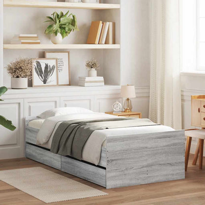 Bed Frame with Drawers without Mattress 100x200 cm Grey sonoma