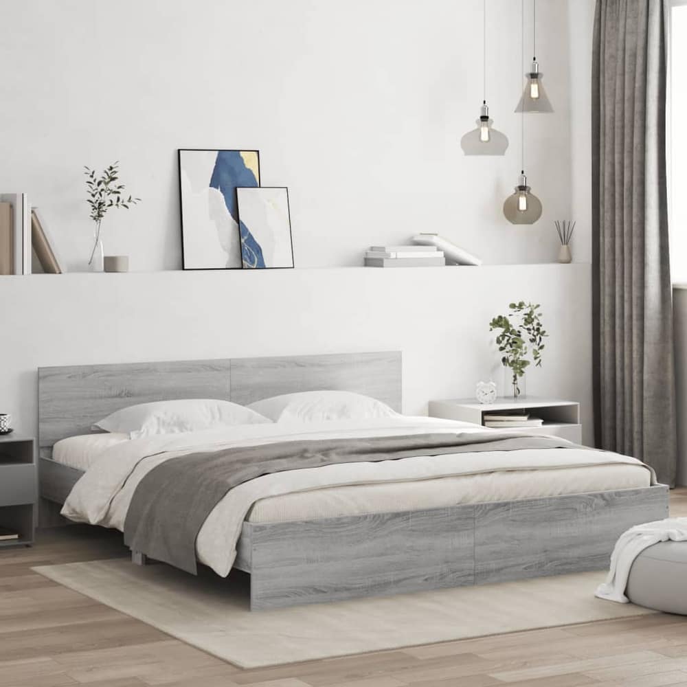 Bed Frame without Mattress Grey Sonoma 160 x 200 cm