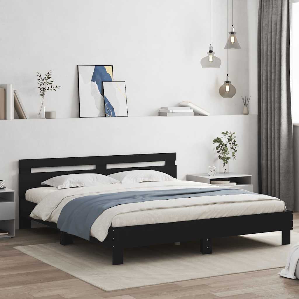 Bed Frame with LED without Mattress Black 160 x 200 cm