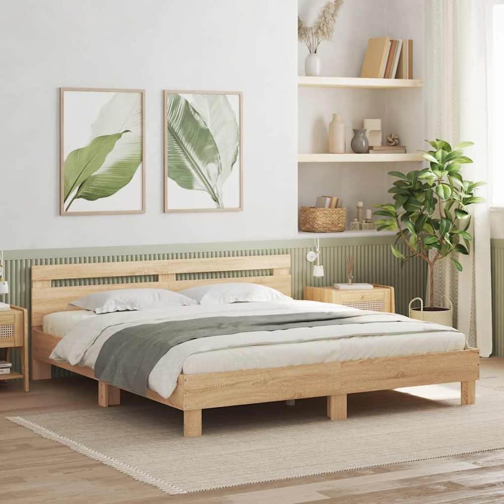 Bed Frame with LED without Mattress Sonoma Oak 160 x 200 cm