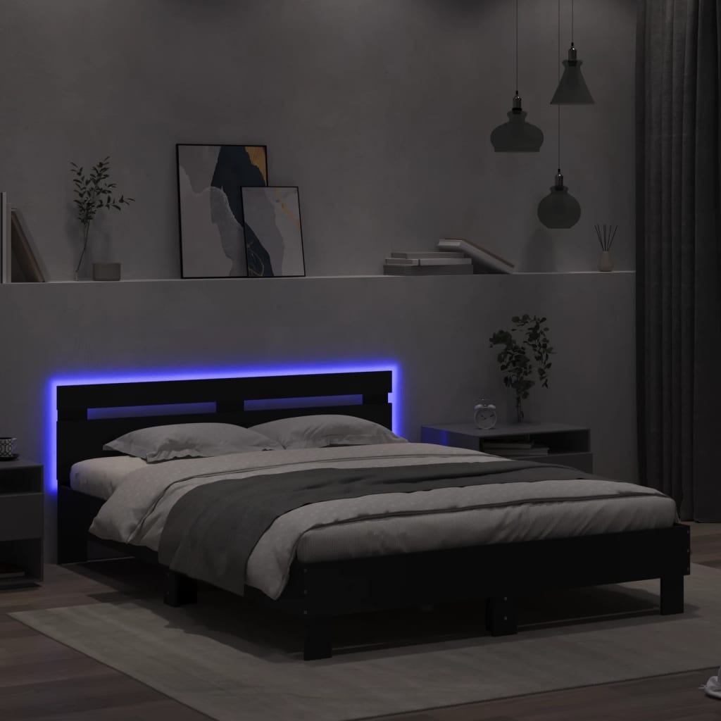 Bed Frame with LED without Mattress Black 150 x 200 cm