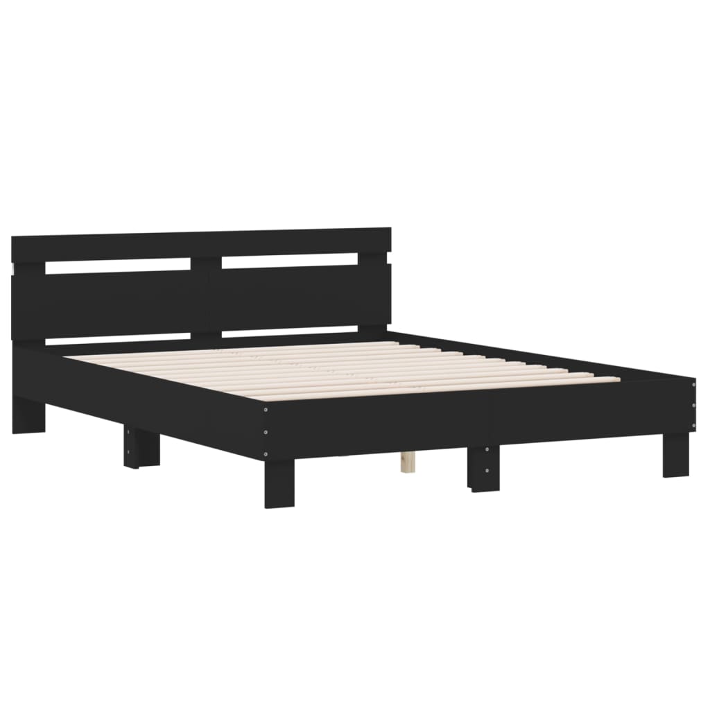 Bed Frame with LED without Mattress Black 150 x 200 cm