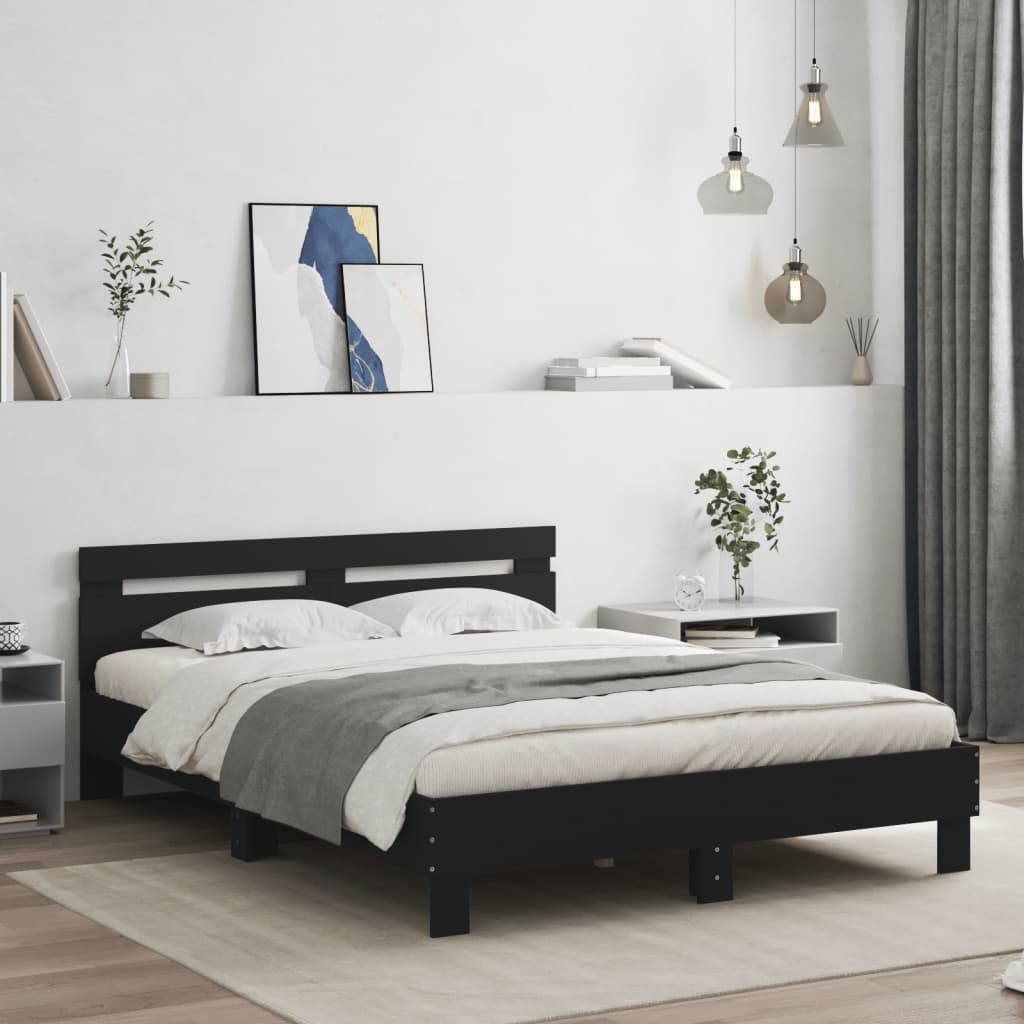 Bed Frame with LED without Mattress Black 150 x 200 cm