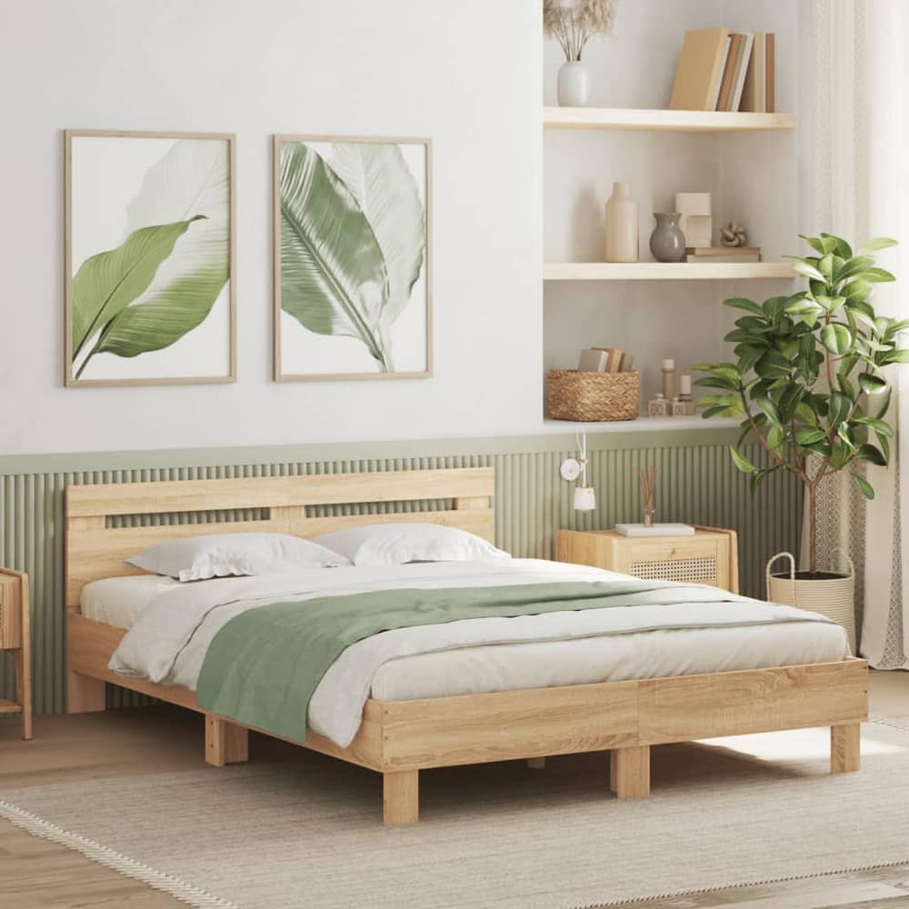 Bed Frame with LED without Mattress Sonoma Oak 150 x 200 cm