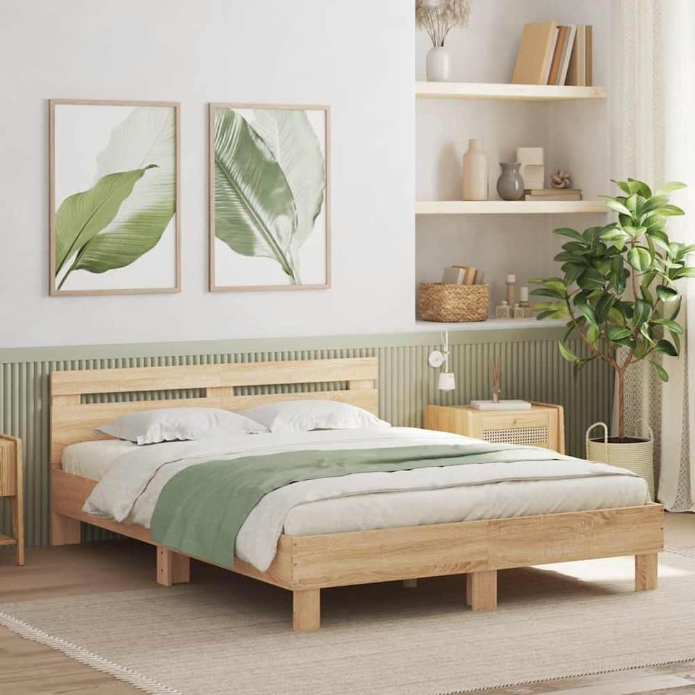 Bed Frame with LED without Mattress Sonoma Oak 140 x 200 cm