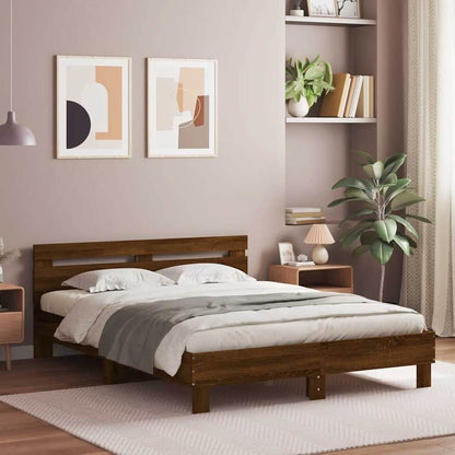 Bed Frame with LED without Mattress Brown Oak 140 x 200 cm