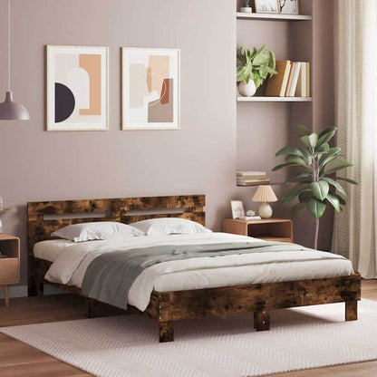 Bed Frame with LED without Mattress Smoked Oak 140 x 190 cm