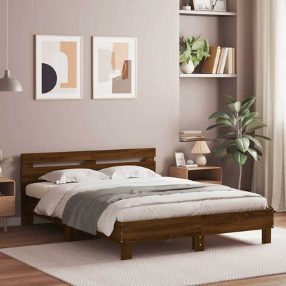 Bed Frame with LED without Mattress Brown Oak 140 x 190 cm