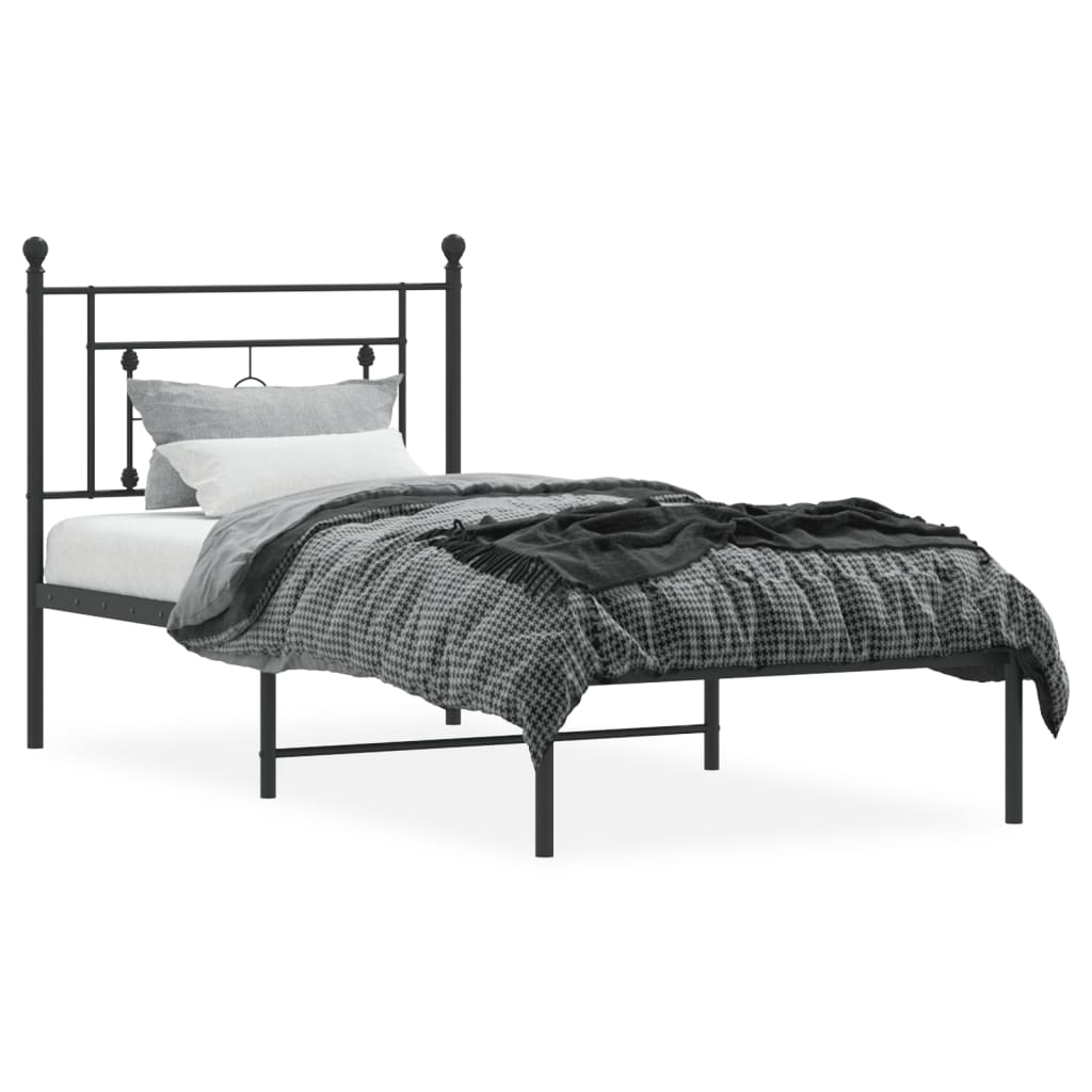 vidaXL Metal Bed Frame without Mattress with Headboard Black 90x190cm 3