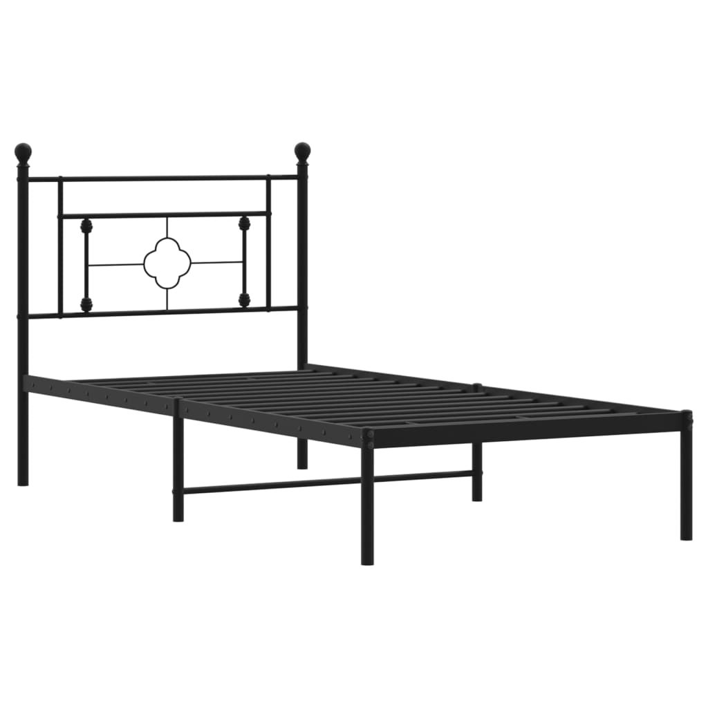 vidaXL Metal Bed Frame without Mattress with Headboard Black 90x190cm 4