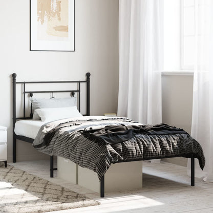 vidaXL Metal Bed Frame without Mattress with Headboard Black 90x190cm 1