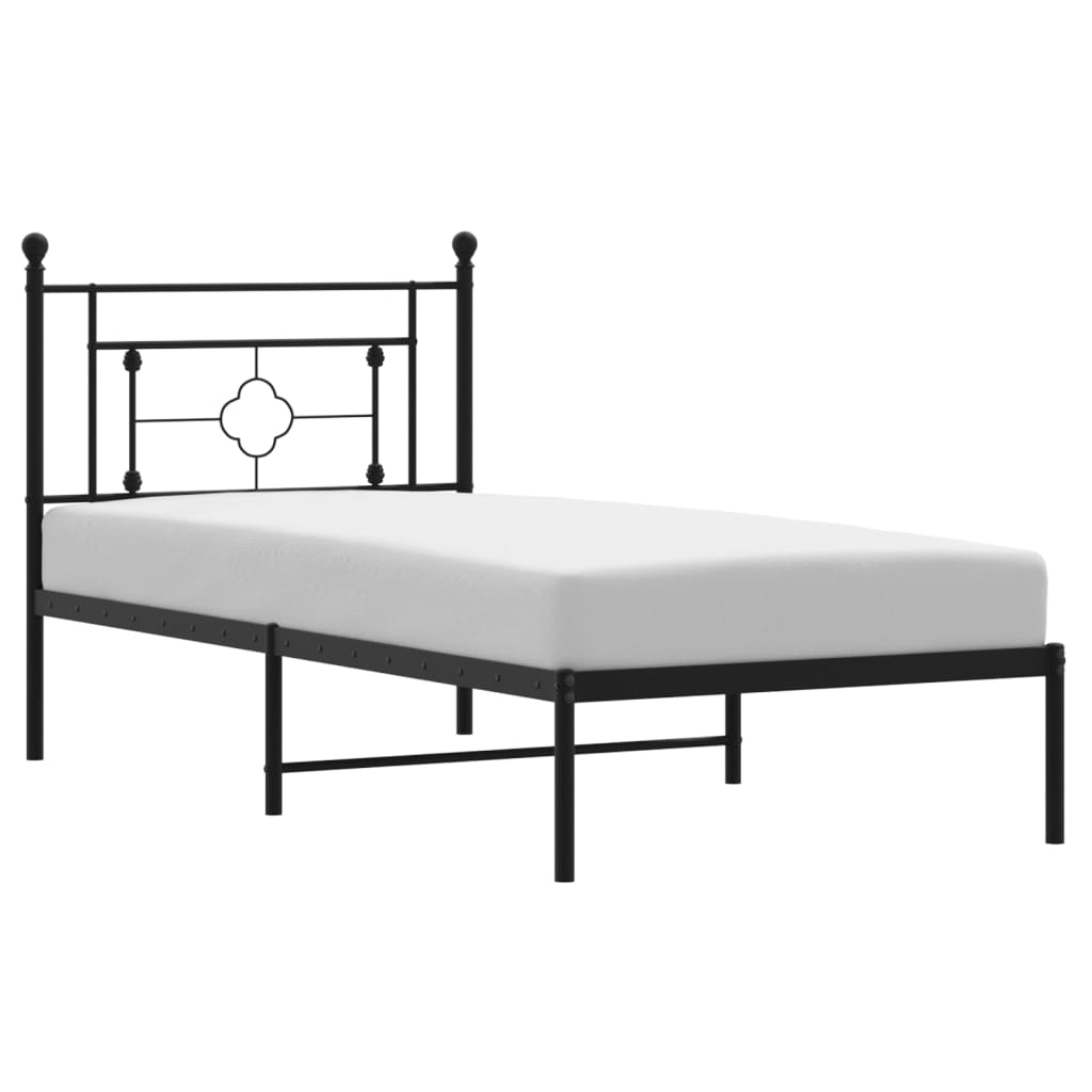 vidaXL Metal Bed Frame without Mattress with Headboard Black 90x200cm 2