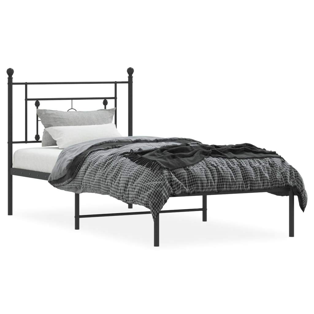 vidaXL Metal Bed Frame without Mattress with Headboard Black 90x200cm 3