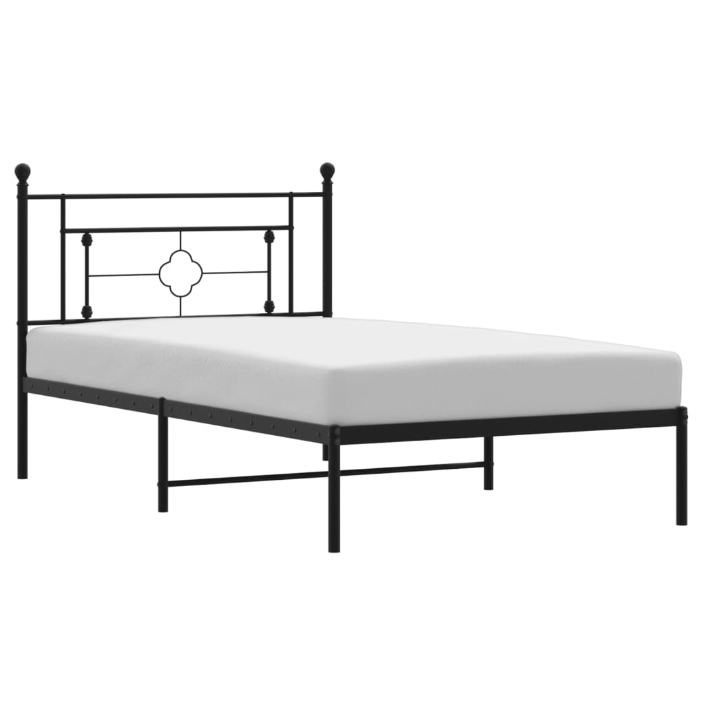 vidaXL Metal Bed Frame without Mattress with Headboard Black 107x203cm 2