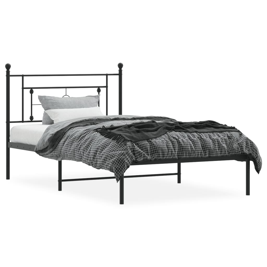 vidaXL Metal Bed Frame without Mattress with Headboard Black 107x203cm 3
