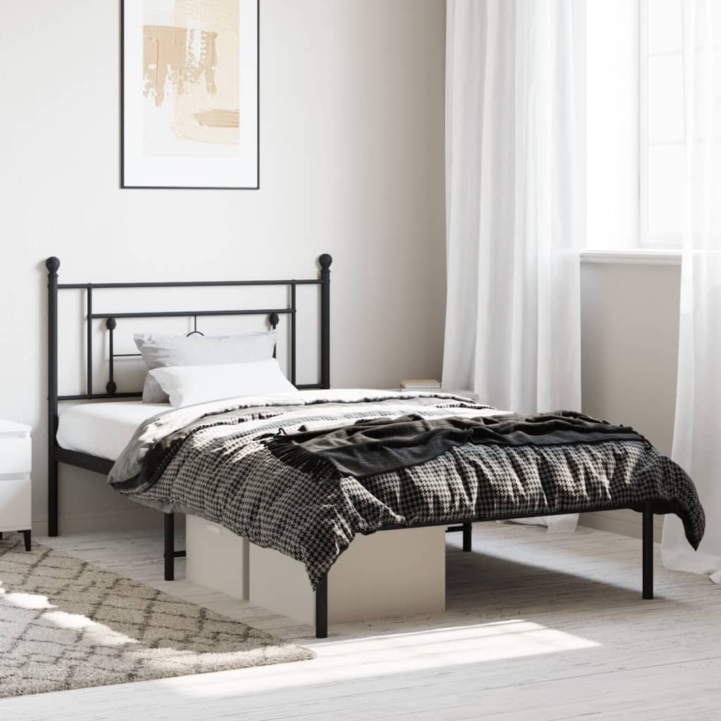 vidaXL Metal Bed Frame without Mattress with Headboard Black 107x203cm 1