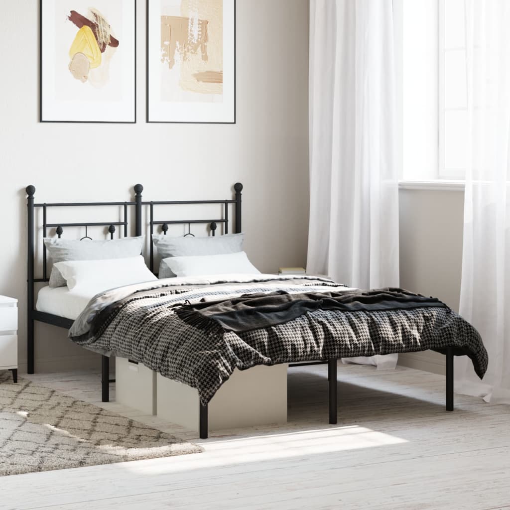 vidaXL Metal Bed Frame without Mattress with Headboard Black 120x190cm 1