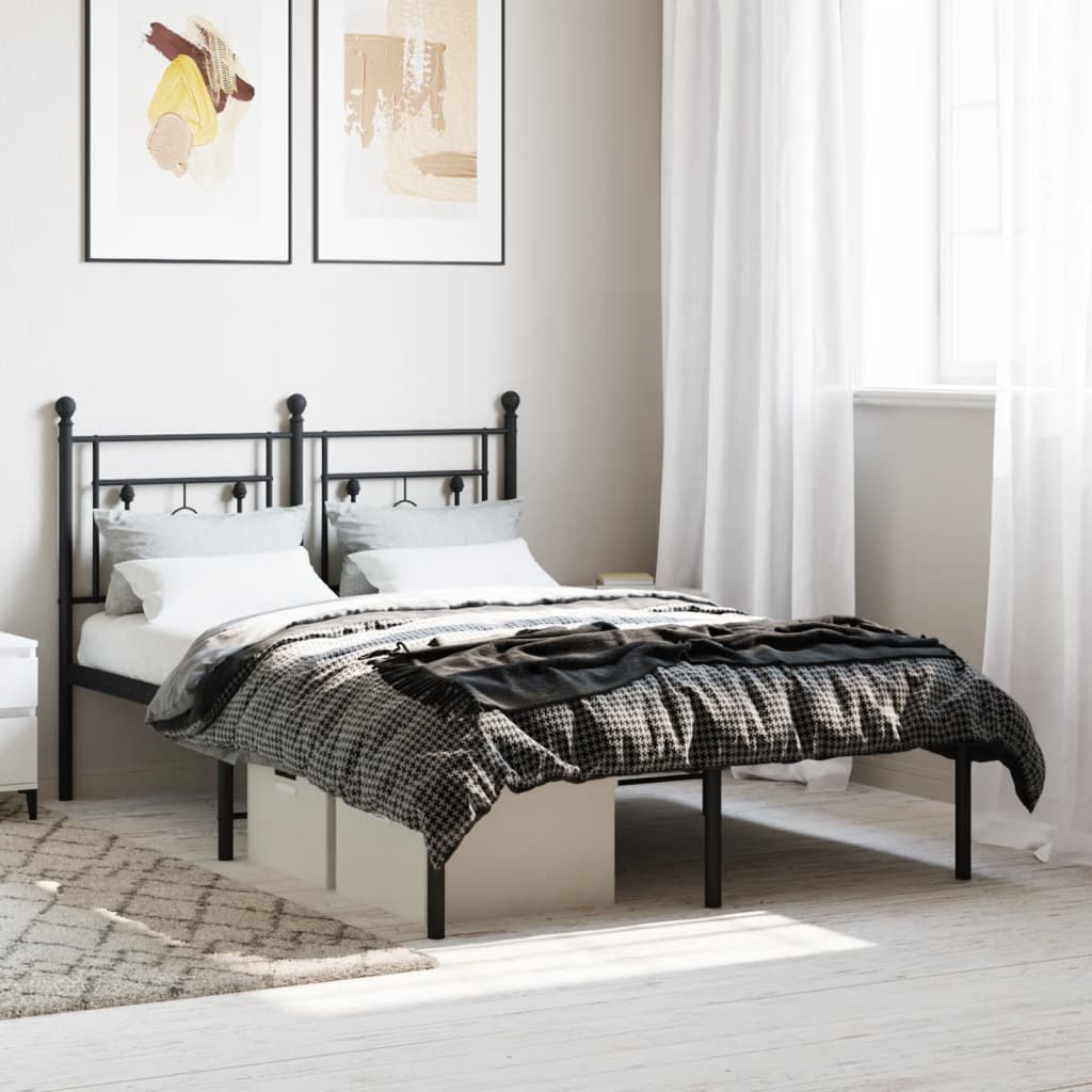 vidaXL Metal Bed Frame without Mattress with Headboard Black 120x200cm 1