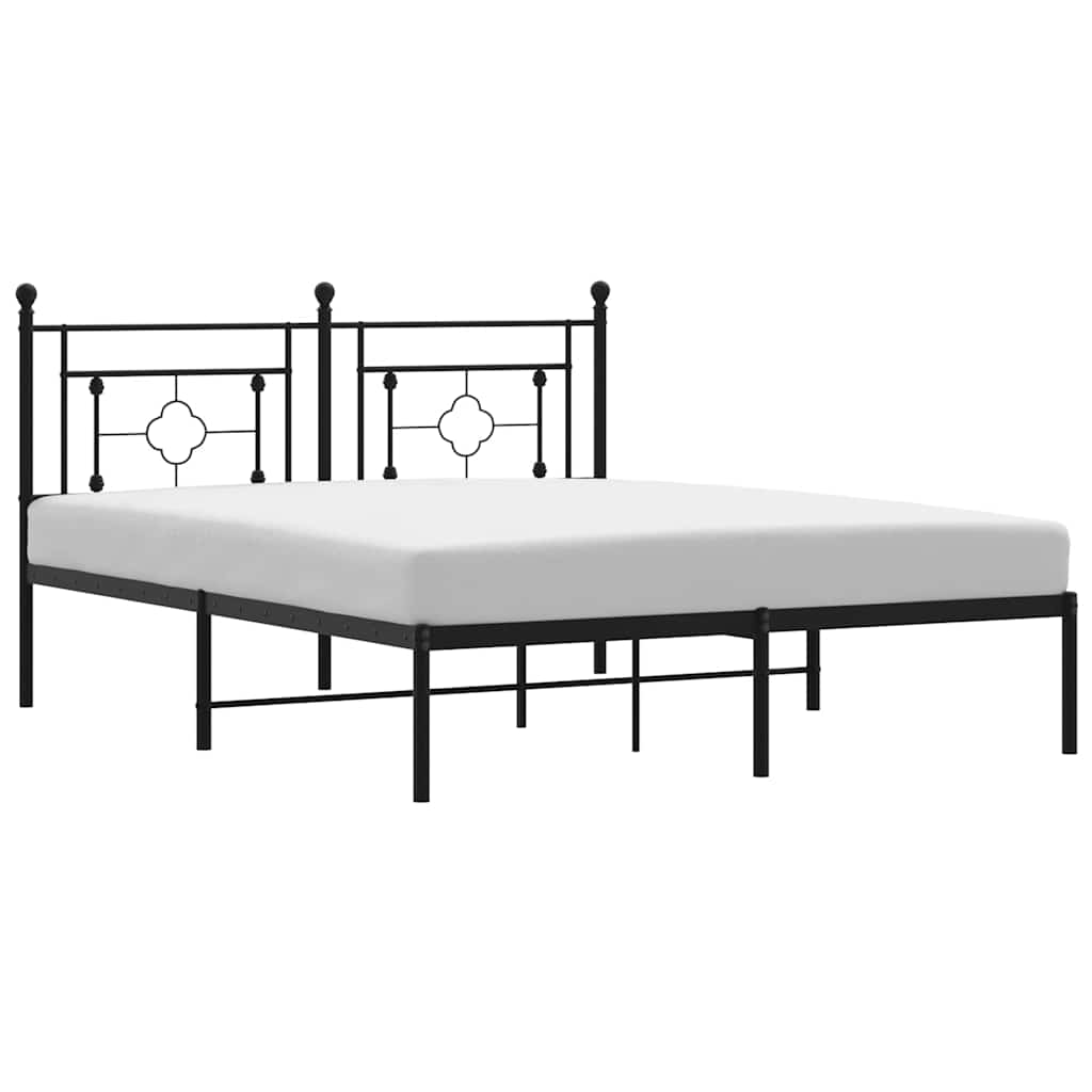 vidaXL Metal Bed Frame without Mattress with Headboard Black 150x200cm 2