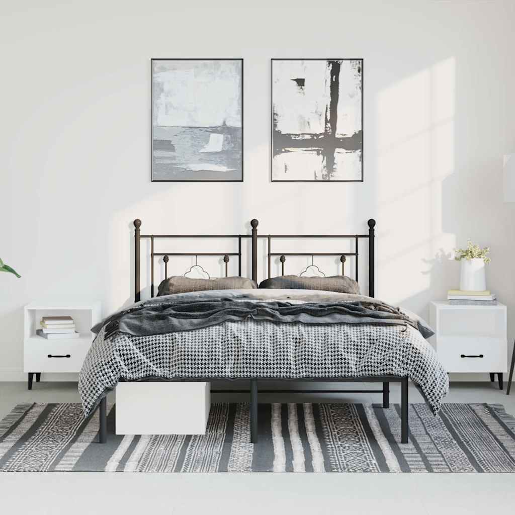vidaXL Metal Bed Frame without Mattress with Headboard Black 150x200cm 3