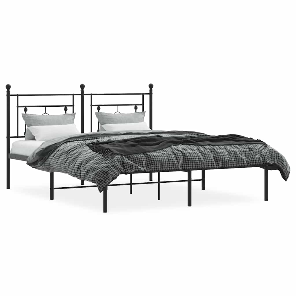vidaXL Metal Bed Frame without Mattress with Headboard Black 150x200cm 5
