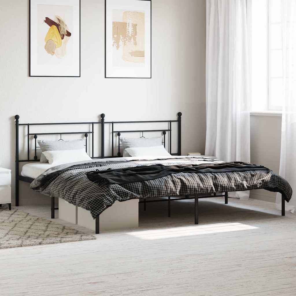 vidaXL Metal Bed Frame without Mattress with Headboard Black 193x203cm 1