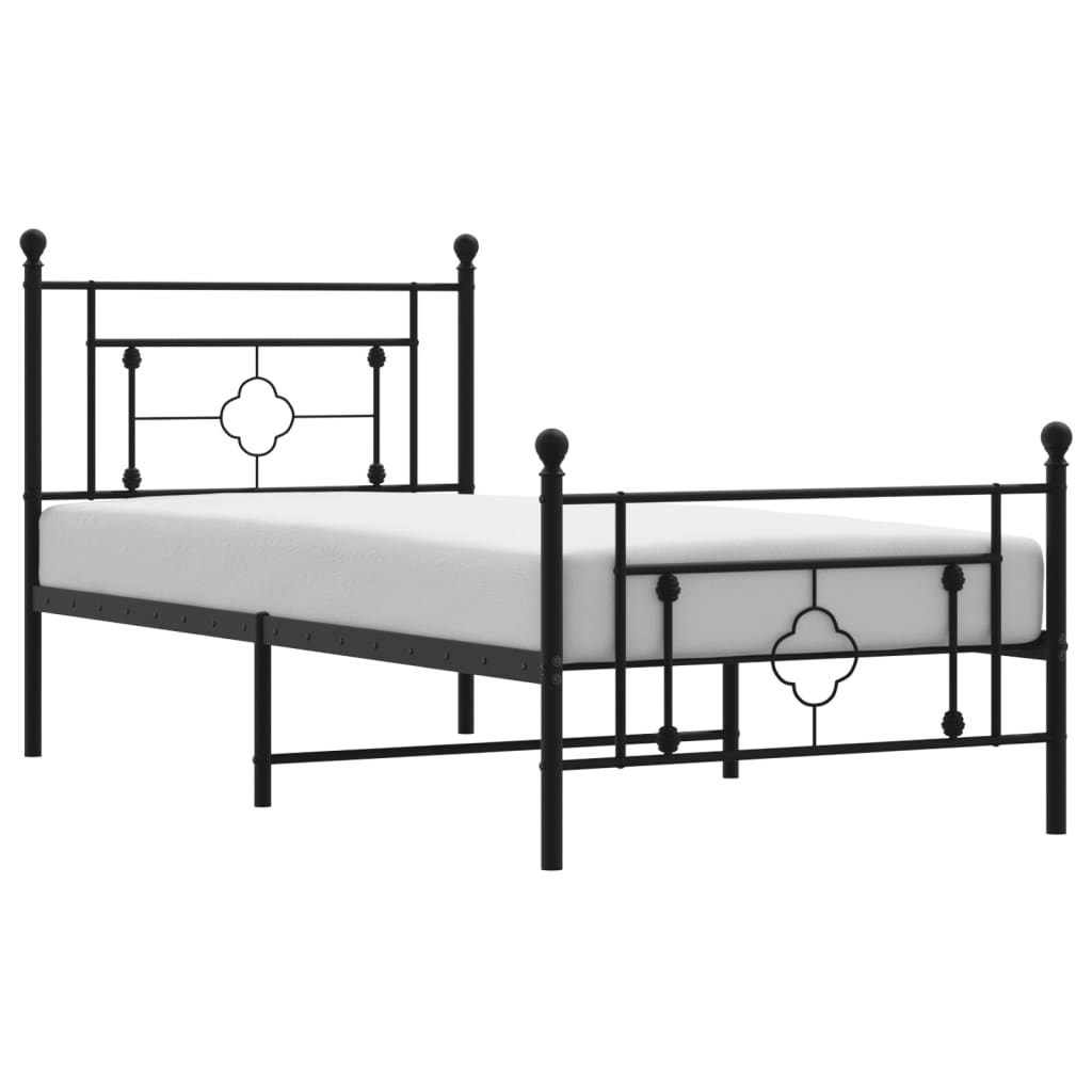 vidaXL Metal Bed Frame without Mattress with Footboard Black 90x190cm 2