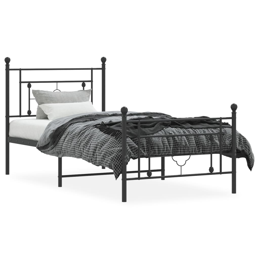 vidaXL Metal Bed Frame without Mattress with Footboard Black 90x190cm 3
