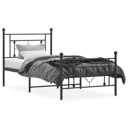 vidaXL Metal Bed Frame without Mattress with Footboard Black 90x190cm 3