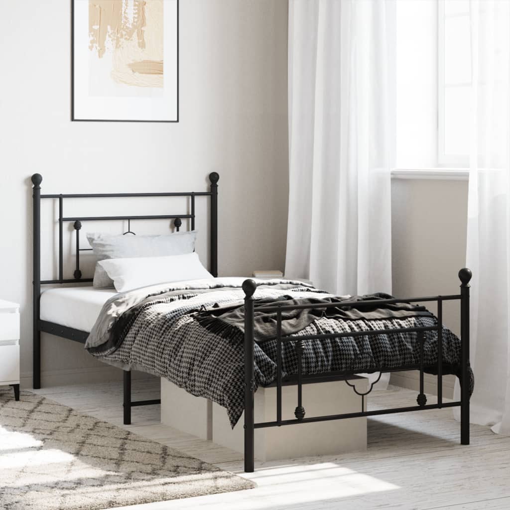 vidaXL Metal Bed Frame without Mattress with Footboard Black 90x190cm 1