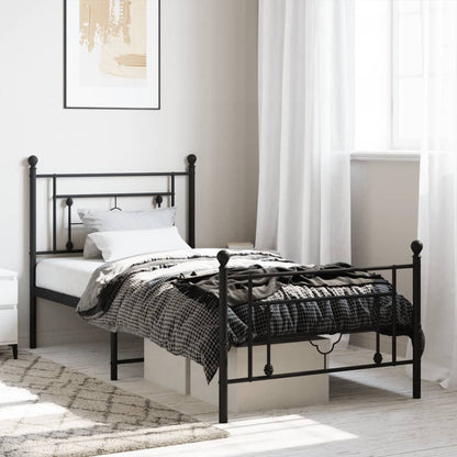 vidaXL Metal Bed Frame without Mattress with Footboard Black 90x190cm 1